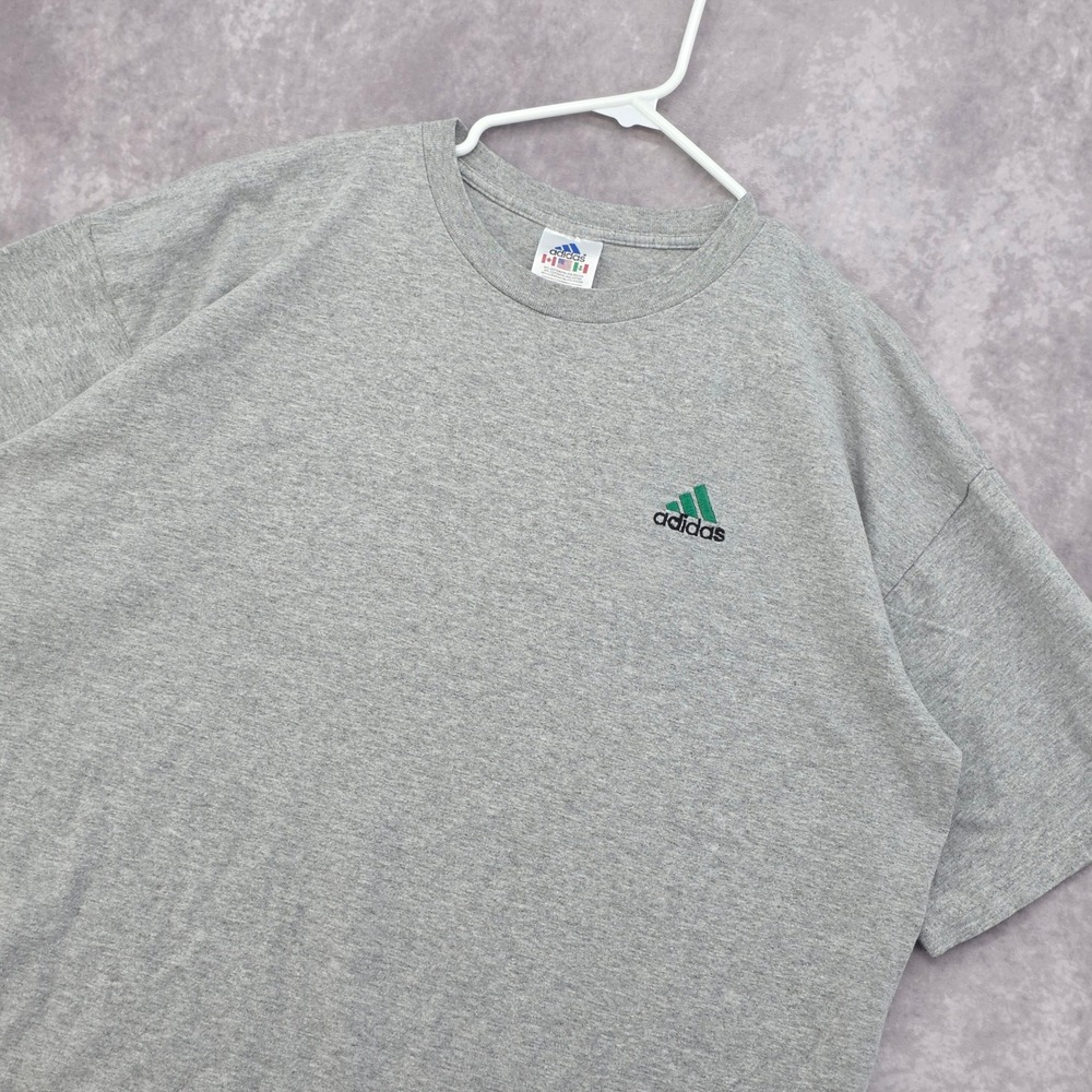 Vintage Adidas T-Shirt Mens XL Gray Short Sleeve Embroidered Logo Made in USA